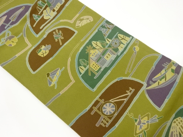 縮緬地金彩船に家模様名古屋帯